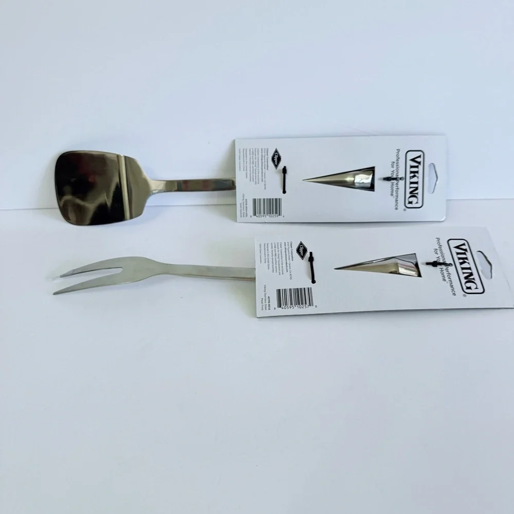 Viking Stainless Steel 2-Pc Kitchen Tool Set Solid Spatula & Meat Fork NWT